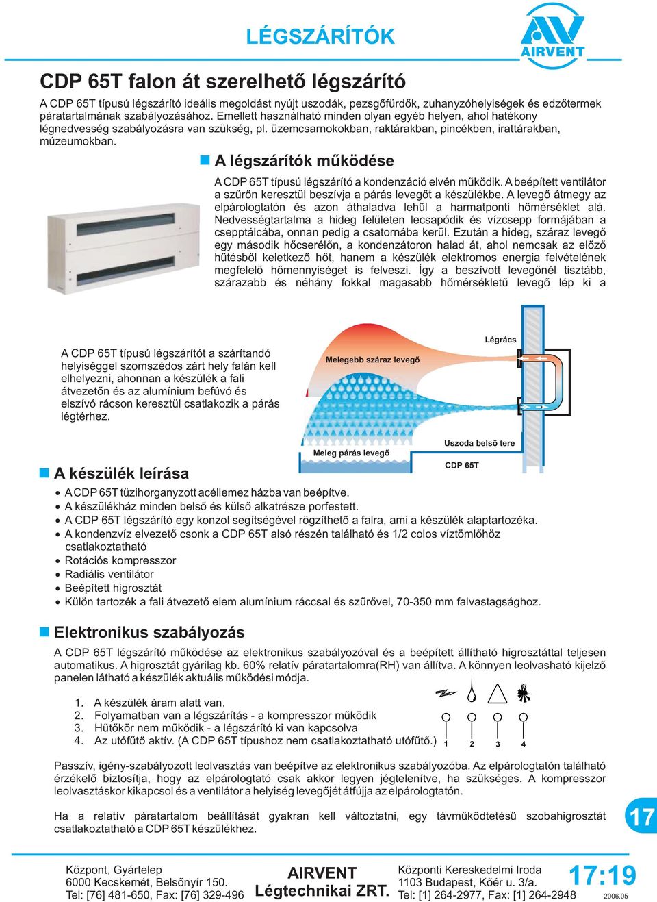 légszárítók mûködése DP 65T típusú légszárító a kondenzáció elvén mûködik. beépített ventilátor a szûrõn keresztül beszívja a párás levegõt a készülékbe.