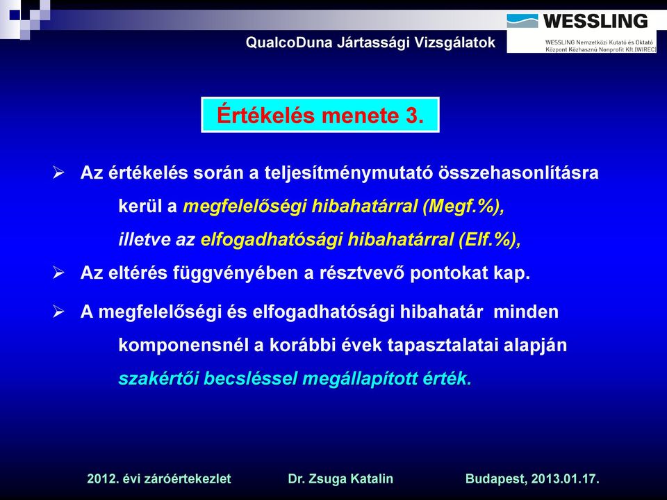 hibahatárral (Megf.%), illetve az elfogadhatósági hibahatárral (Elf.