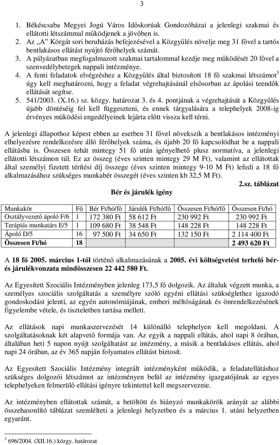 4. A fenti feladatok elvégzéshez a Közgyűlés által biztosított 18 fő szakmai létszámot 3 úgy kell meghatározni, hogy a feladat végrehajtásánál elsősorban az ápolási teendők ellátását segítse. 5.