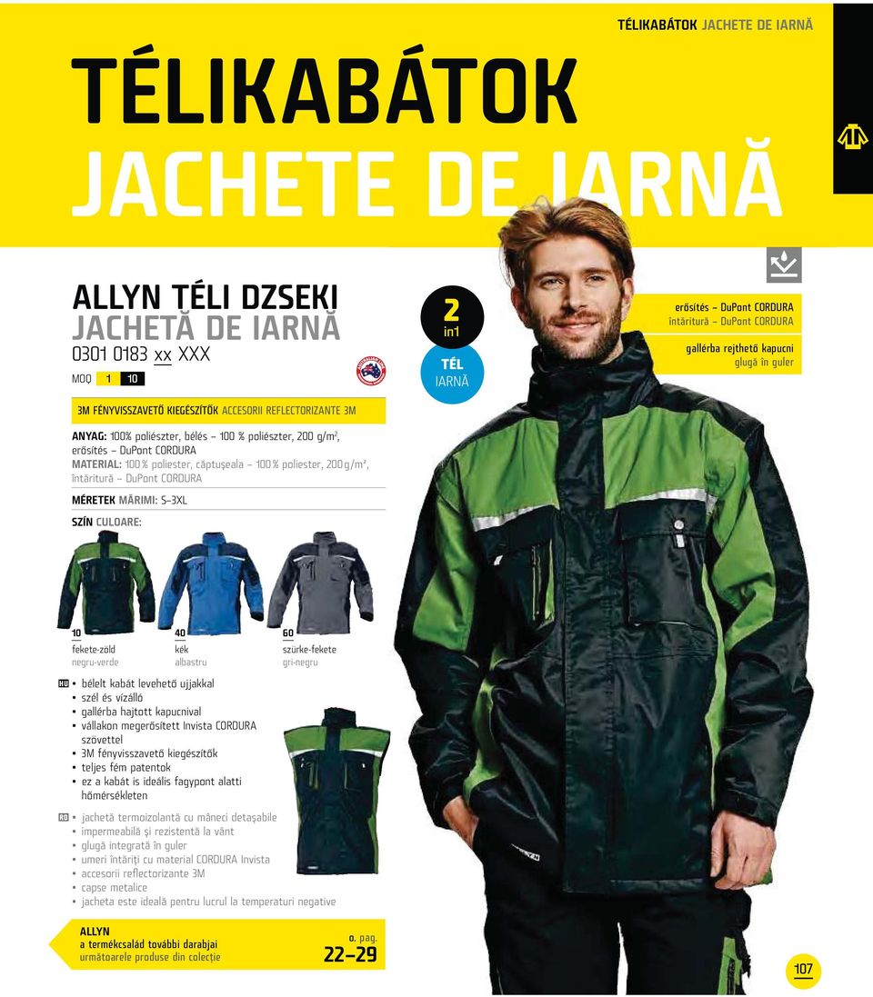 întăritură DuPont CORDURA gallérba rejthető kapucni glugă în guler 10 fekete-zöld negru-verde 40 kék albastru 60 szürke-fekete gri-negru bélelt kabát levehető ujjakkal szél és vízálló gallérba
