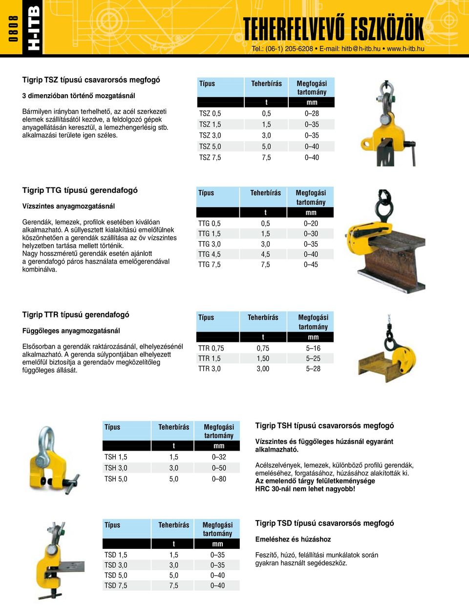 hu Tigrip TSZ ípusú csavarorsós megfogó 3 dimenzióban örénõ mozgaásnál Bármilyen irányban erhelheõ, az acél szerkezei elemek szállíásáól kezdve, a feldolgozó gépek anyagelláásán kereszül, a