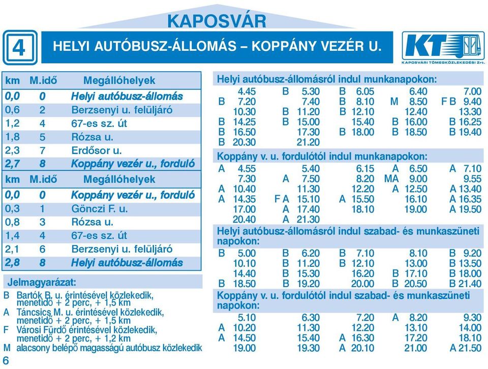 fe lül já ró 8 He lyi au tó busz-ál lo más Jelmagyarázat: B Bartók B. u.