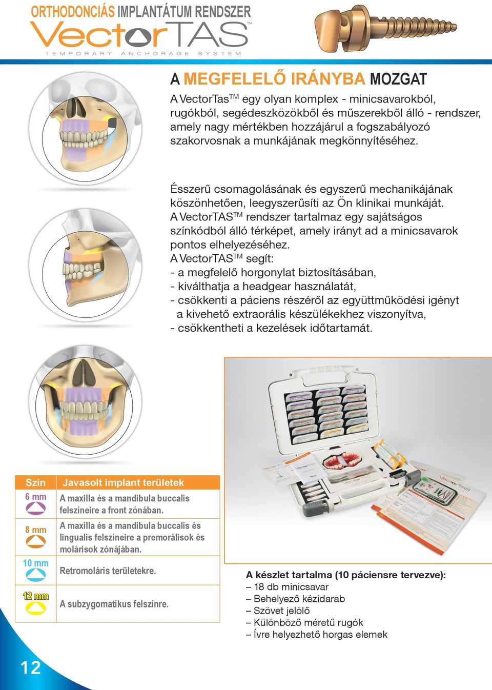 A VectorTAS TM rendszer tartalmaz egy sajátságos színkódból álló térképet, amely irányt ad a minicsavarok pontos elhelyezéséhez.