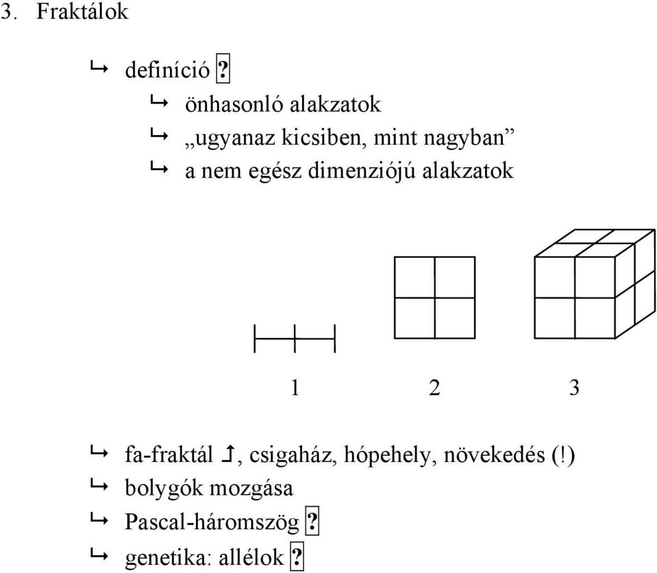 nem egész dimenziójú alakzatok fa-fraktál,