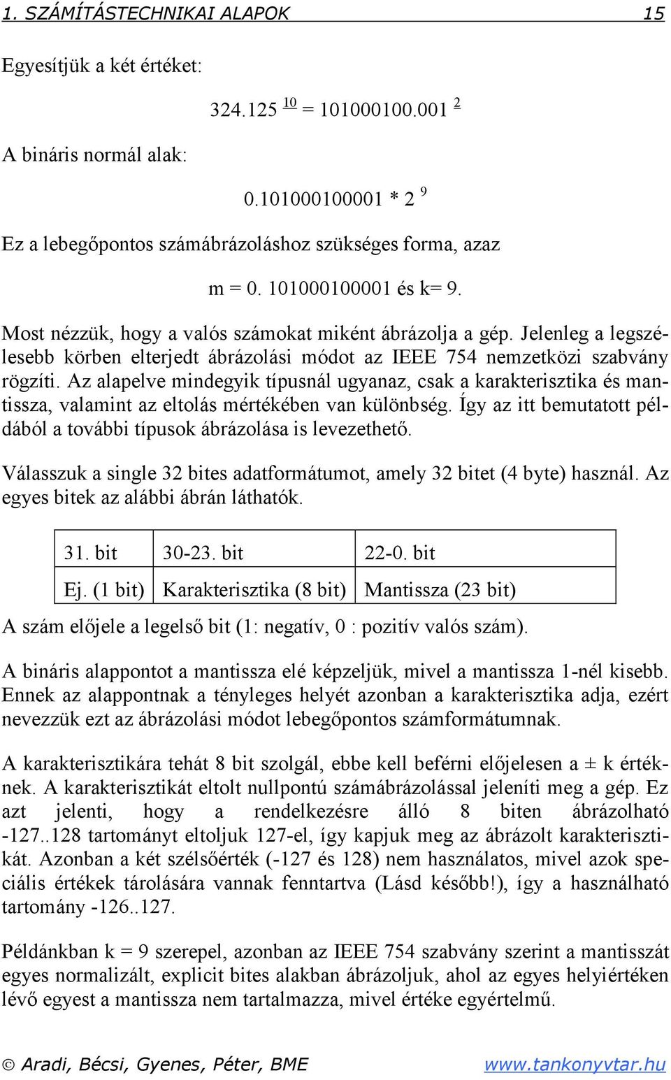 Az alapelve mindegyik típusnál ugyanaz, csak a karakterisztika és mantissza, valamint az eltolás mértékében van különbség. Így az itt bemutatott példából a további típusok ábrázolása is levezethető.