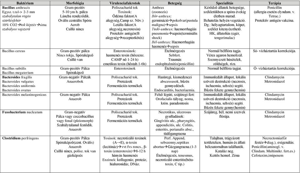 uniformis Bacteroides ovatus Bacteroides melaninogenicus Fusobacterium nucleatum Clostridium perfringens Gram-pozitív pálca Nincs tokja, Spóraképző Csilló van Gram-pozitív Spóraképző Pálcák Anaerobok