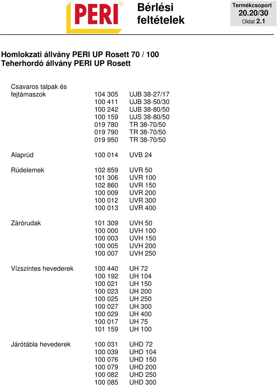 38-80/50 019 780 TR 38-70/50 019 790 TR 38-70/50 019 950 TR 38-70/50 Alaprúd 100 014 UVB 24 Rúdelemek 102 859 UVR 50 101 306 UVR 100 102 860 UVR 150 100 009 UVR 200 100 012 UVR 300 100