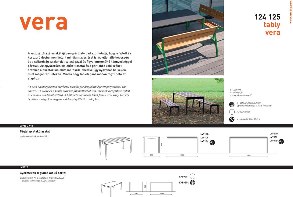 Az egyszerűen kialakított asztal és a parkokba való székek érdekes alakzatok kialakítását teszik lehetővé úgy nyilvános helyeken, mint magánterületeken.