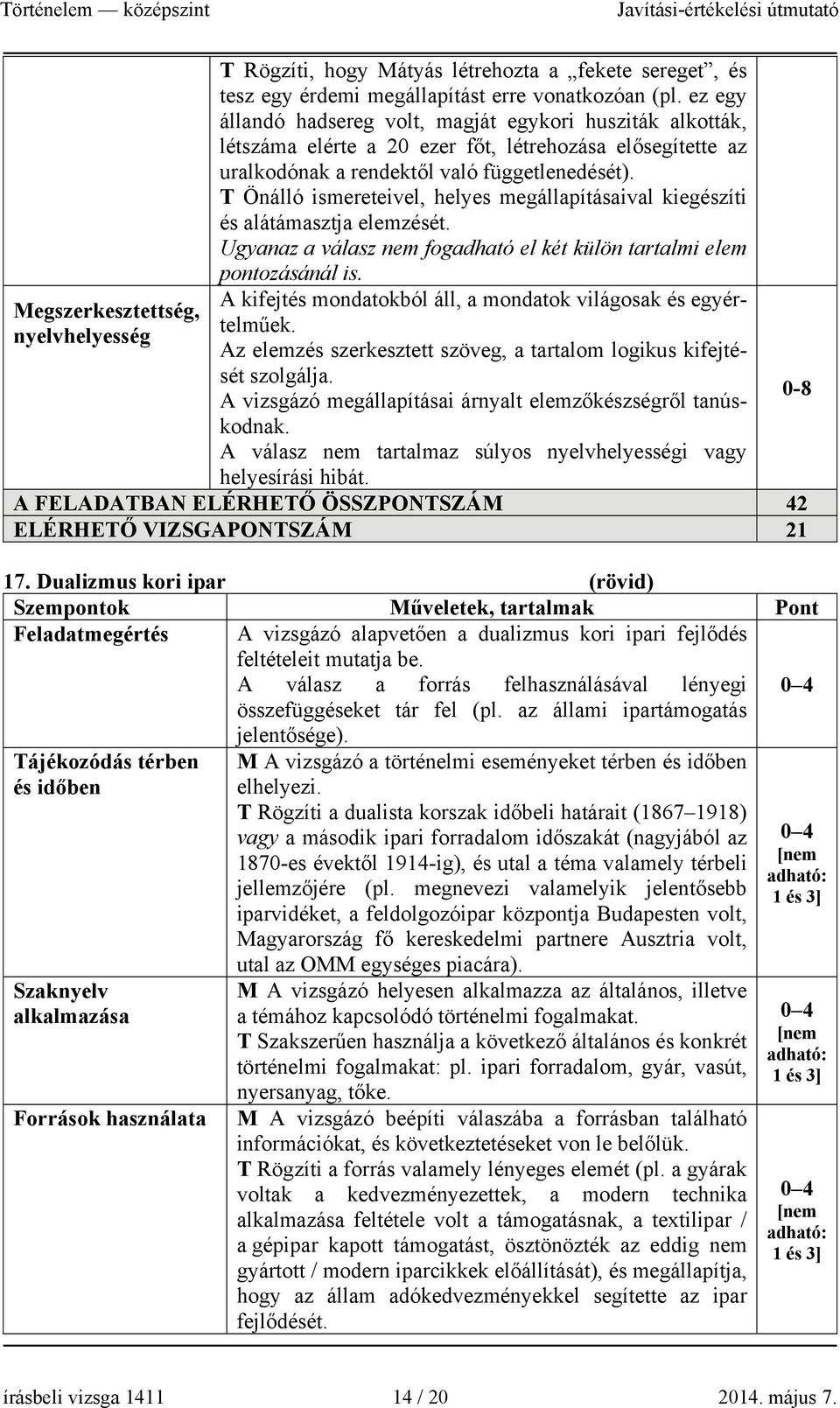 T Önálló ismereteivel, helyes megállapításaival kiegészíti és alátámasztja elemzését. Ugyanaz a válasz nem fogadható el két külön tartalmi elem pontozásánál is.