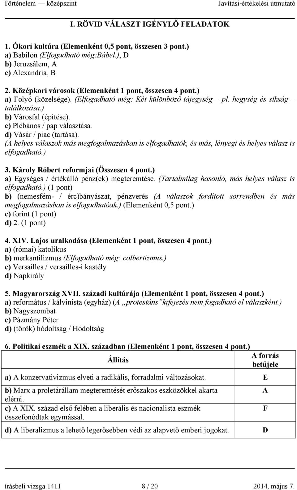 c) Plébános / pap választása. d) Vásár / piac (tartása). (A helyes válaszok más megfogalmazásban is elfogadhatók, és más, lényegi és helyes válasz is elfogadható.) 3.