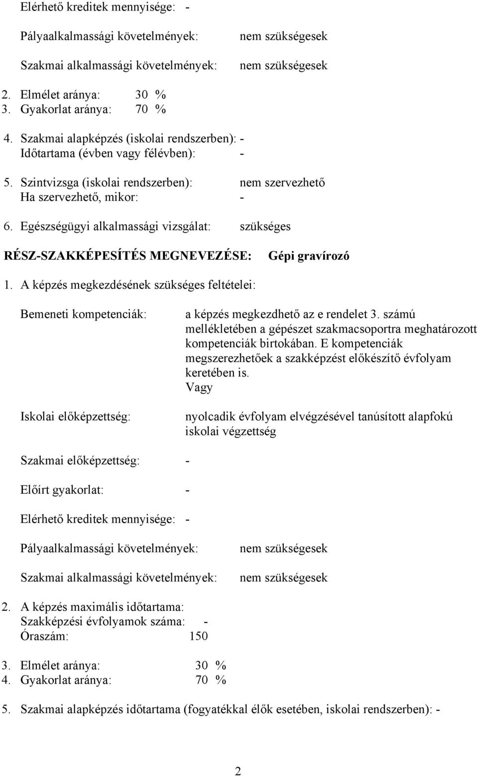 Egészségügyi alkalmassági vizsgálat: szükséges RÉSZ-SZAKKÉPESÍTÉS MEGNEVEZÉSE: Gépi gravírozó 1.