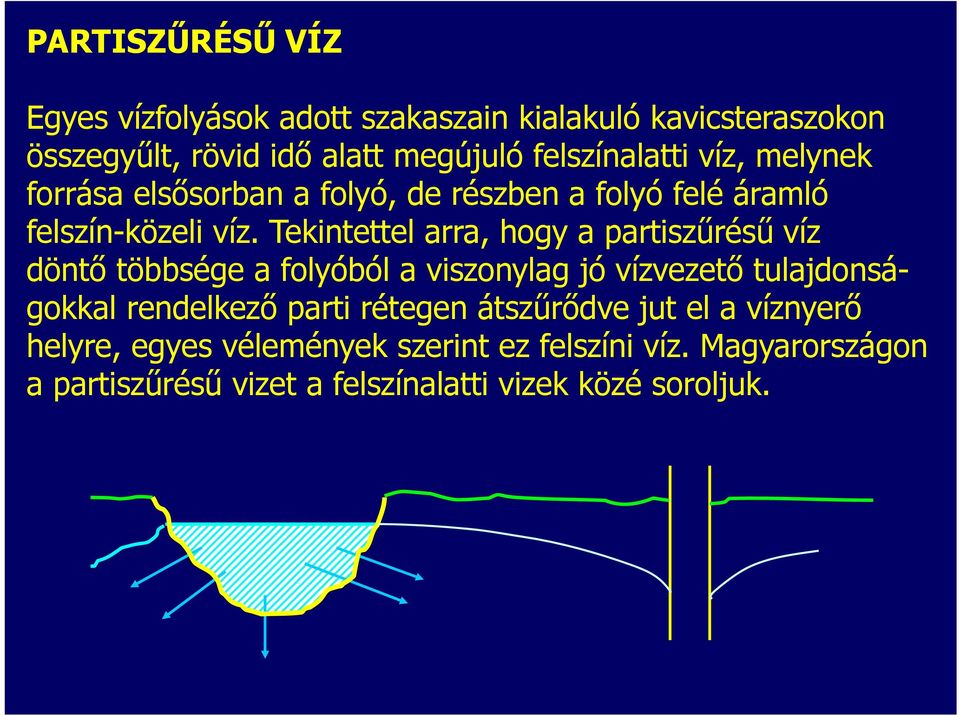 Tekintettel arra, hogy a partiszűrésű víz döntő többsége a folyóból a viszonylag jó vízvezető tulajdonságokkal rendelkező parti