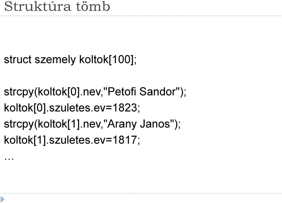 nev,"petofi Sandor"); koltok[0].szuletes.