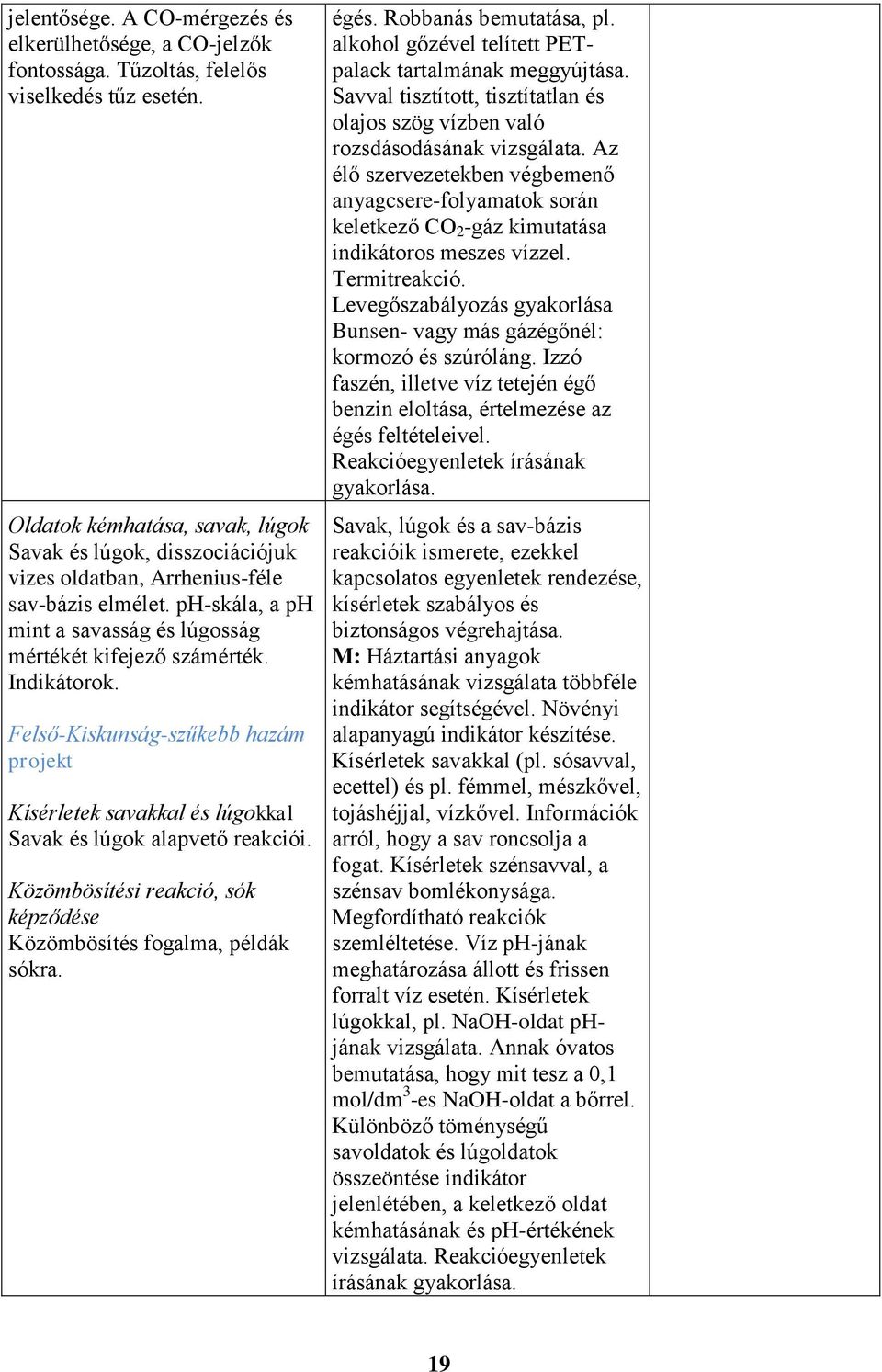 Felső-Kiskunság-szűkebb hazám projekt Kísérletek savakkal és lúgokkal Savak és lúgok alapvető reakciói. Közömbösítési reakció, sók képződése Közömbösítés fogalma, példák sókra. égés.