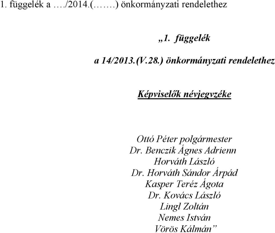 ) önkormányzati rendelethez Képviselők névjegvzéke Ottó Péter