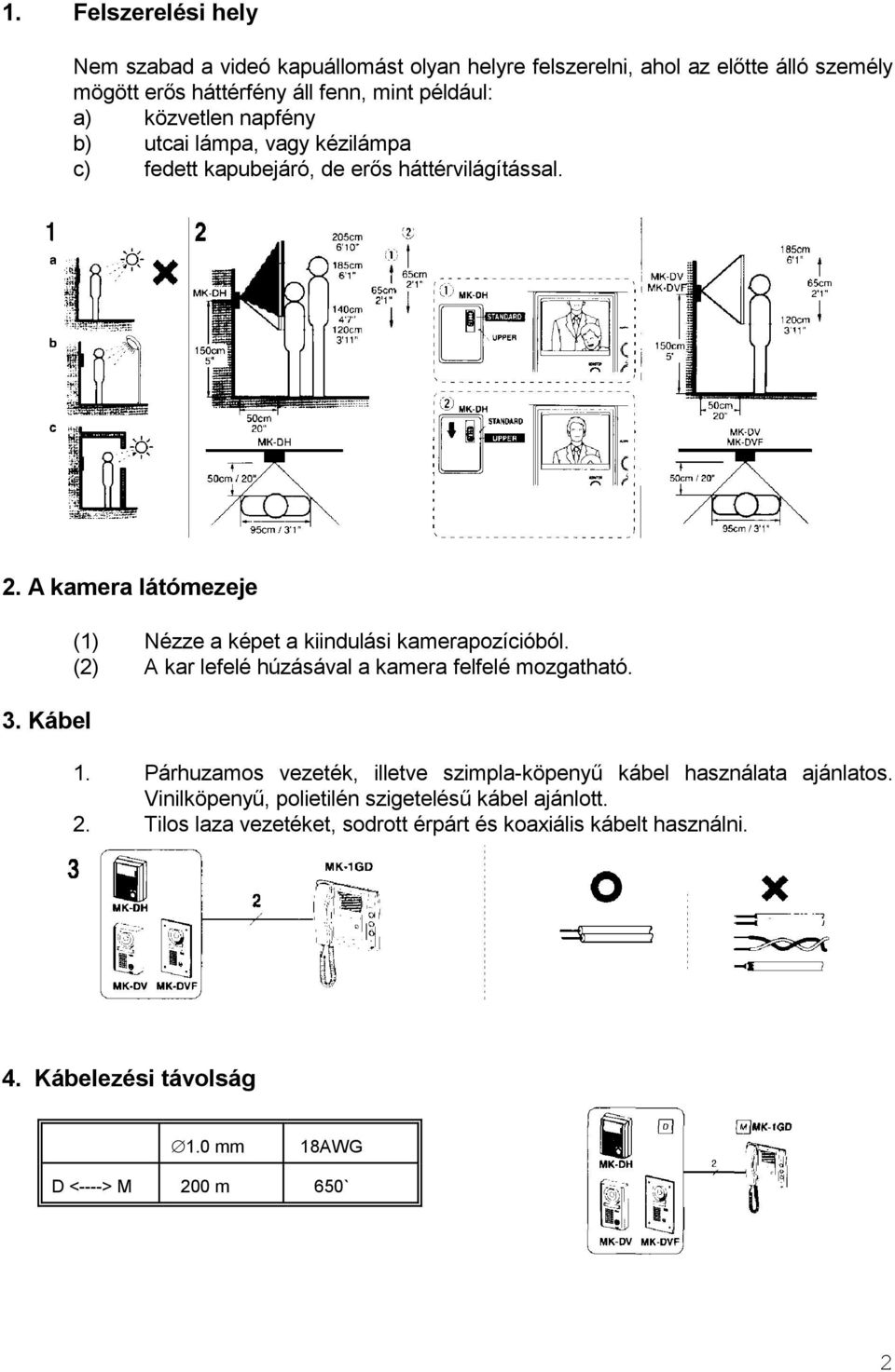 Kábel (1) Nézze a képet a kiindulási kamerapozícióból. (2) A kar lefelé húzásával a kamera felfelé mozgatható. 1.