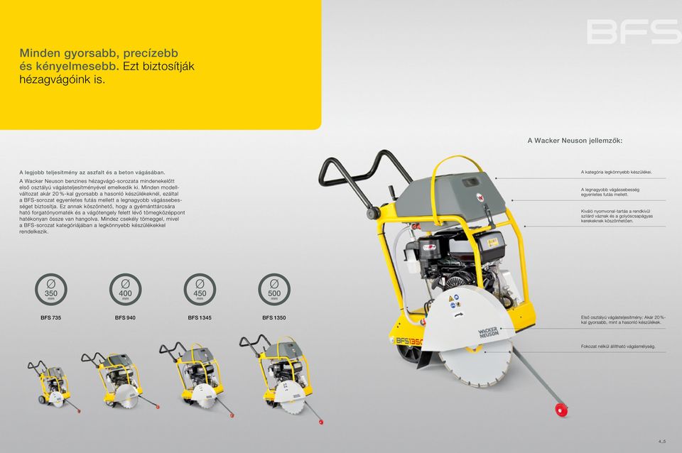 Minden modellváltozat akár 20 %-kal gyorsabb a hasonló készülékeknél, ezáltal a BFS-sorozat egyenletes futás mellett a legnagyobb vágássebességet biztosítja.
