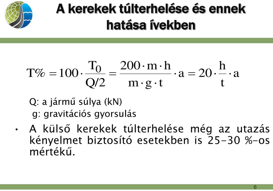 gravitációs gyorsulás A külső kerekek túlterhelése még az