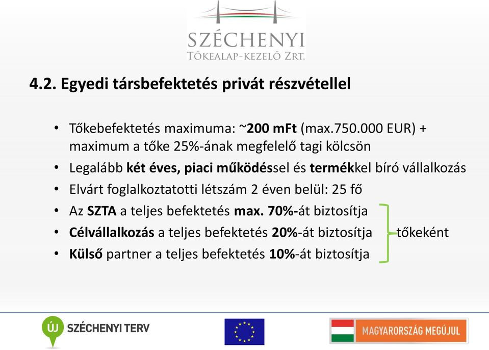 bíró vállalkozás Elvárt foglalkoztatotti létszám 2 éven belül: 25 fő Az SZTA a teljes befektetés max.