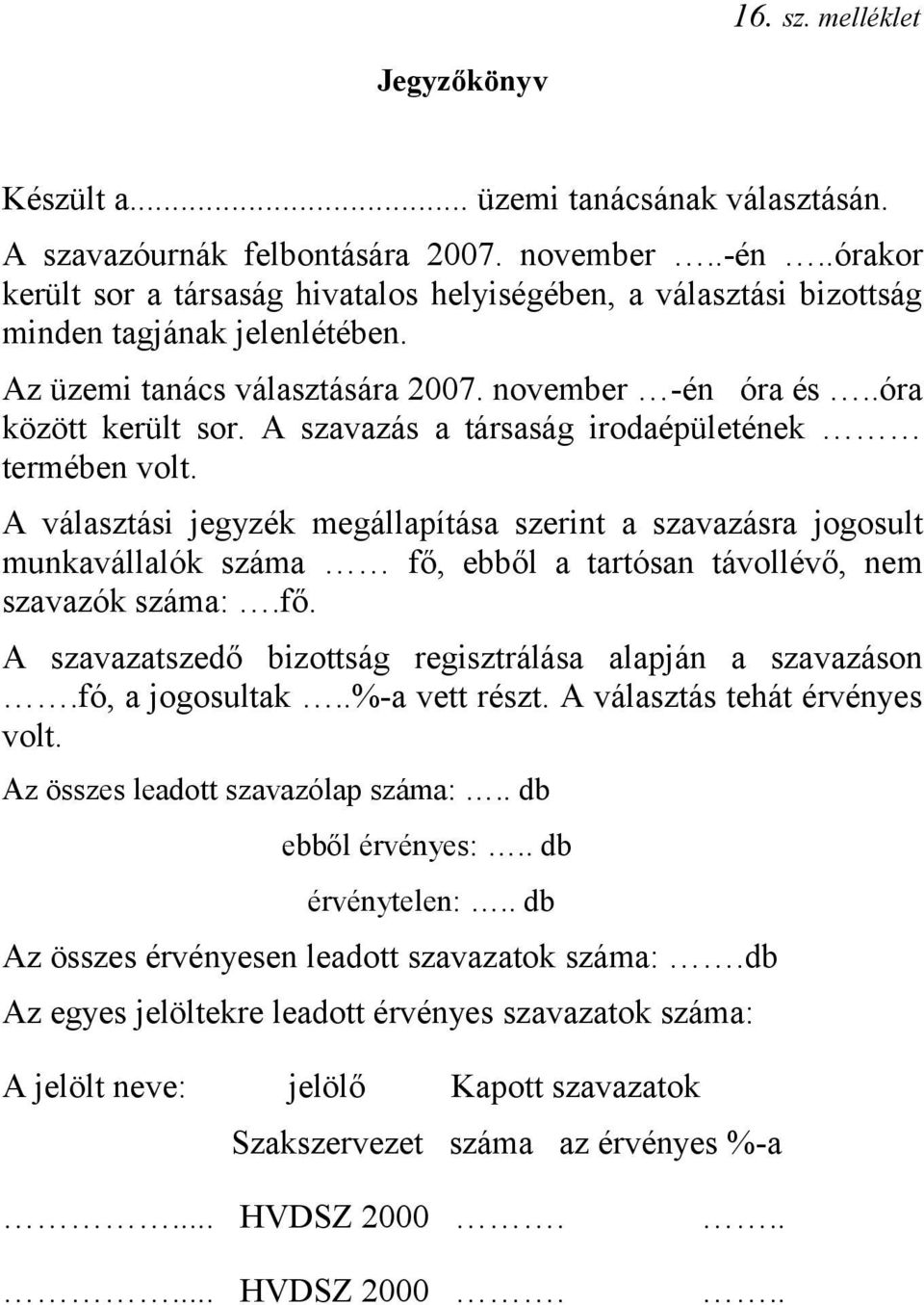 A szavazás a társaság irodaépületének termében volt. A választási jegyzék megállapítása szerint a szavazásra jogosult munkavállalók száma fő,