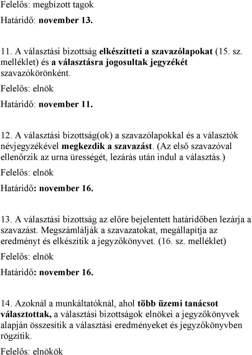 (Az első szavazóval ellenőrzik az urna ürességét, lezárás után indul a választás.) Felelős: elnök Határidő: november 16. 13.
