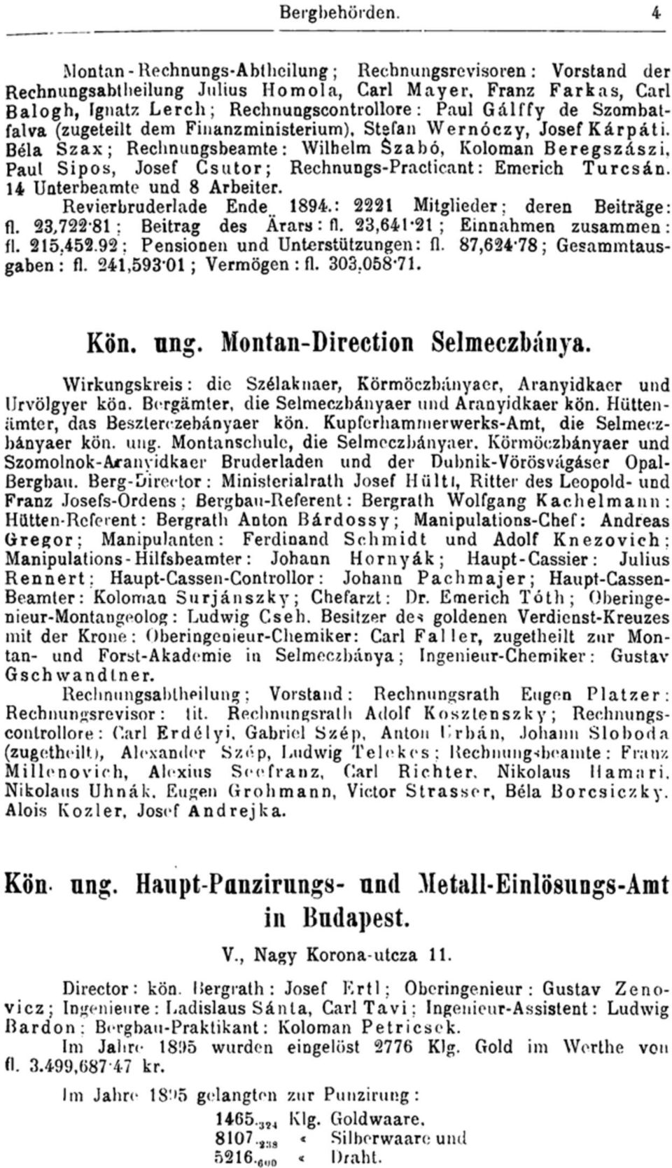 Szombatfalva (zugeteilt dem Finanzministerium), Stefan Wernóczy, Josef Kárpáti.