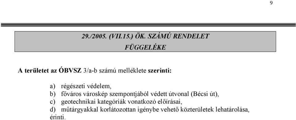 a) régészeti védelem, b) főváros városkép szempontjából védett útvonal (Bécsi