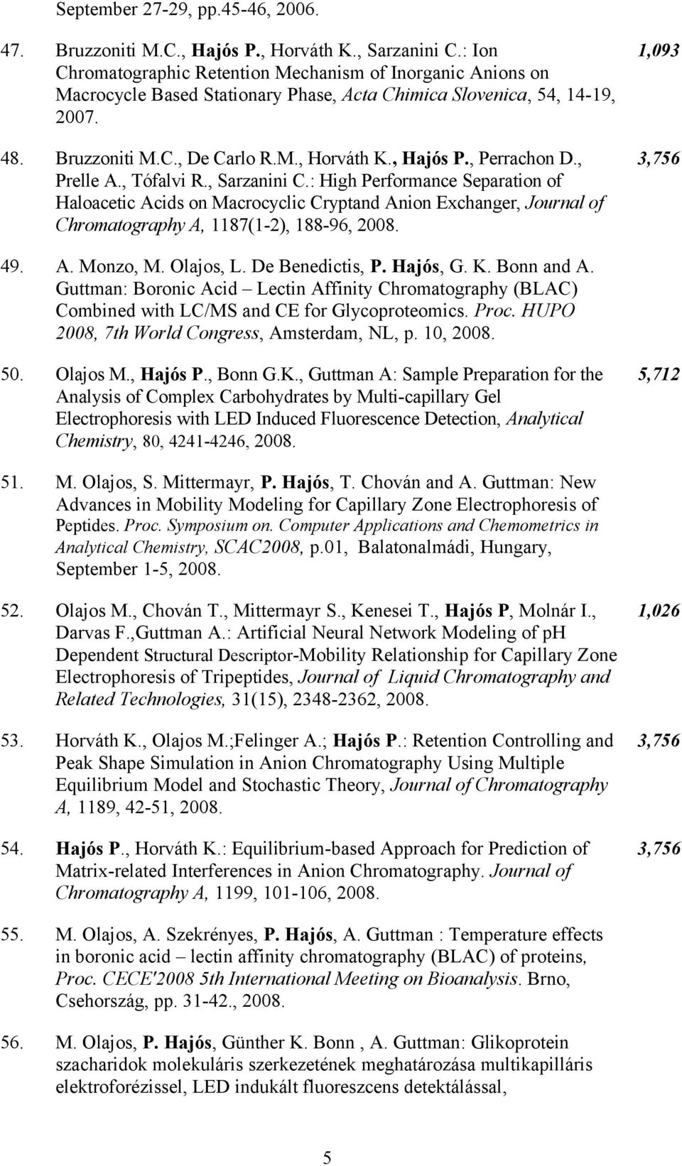 , Perrachon D., Prelle A., Tófalvi R., Sarzanini C.: High Performance Separation of Haloacetic Acids on Macrocyclic Cryptand Anion Exchanger, Journal of Chromatography A, 1187(1-2), 188-96, 2008.