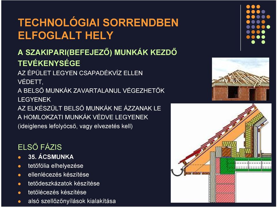LE A HOMLOKZATI MUNKÁK VÉDVE LEGYENEK (ideiglenes lefolyócső, vagy elvezetés kell) ELSŐ FÁZIS 35.