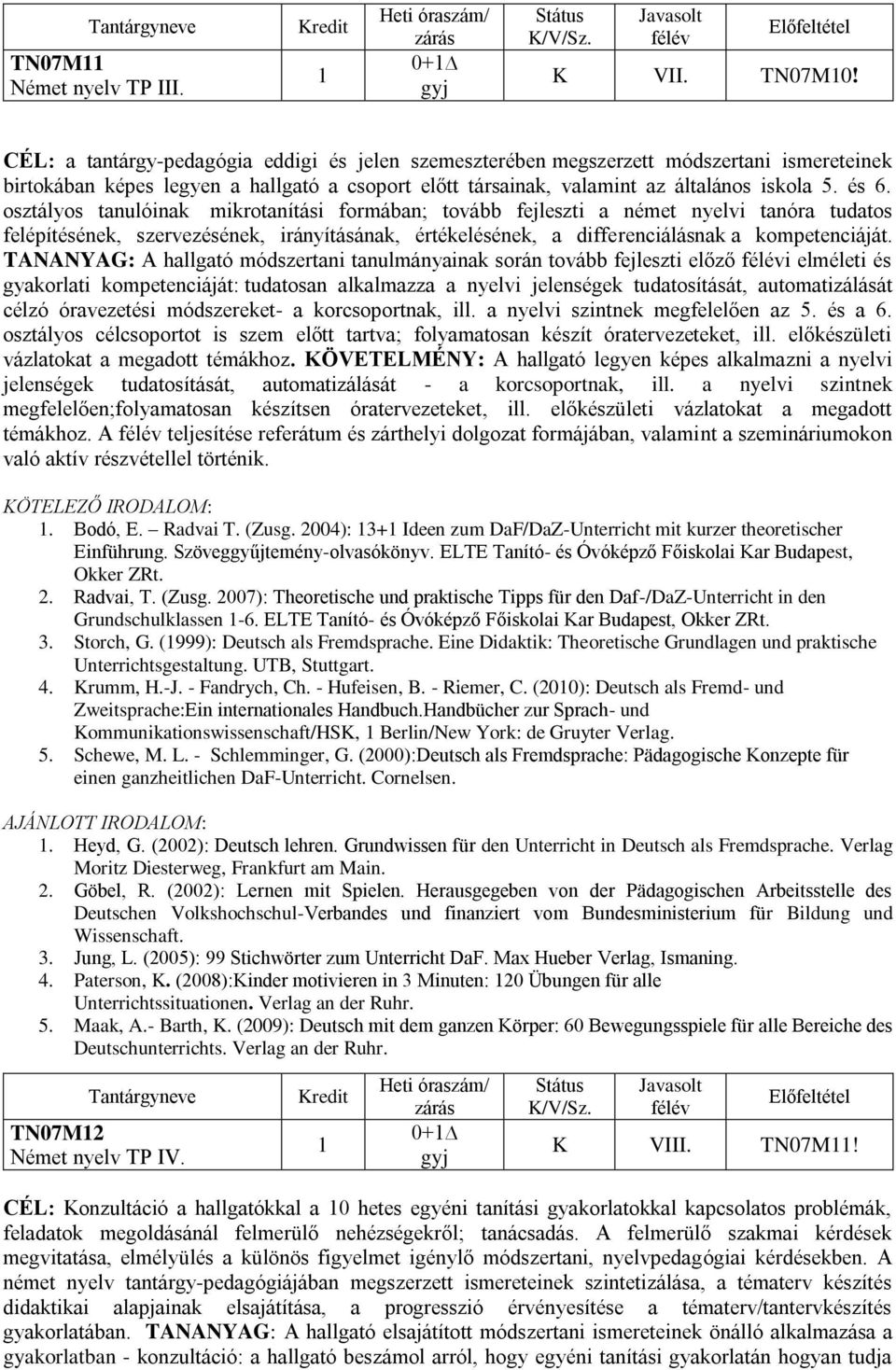 osztályos tanulóinak mikrotanítási formában; tovább fejleszti a német nyelvi tanóra tudatos felépítésének, szervezésének, irányításának, értékelésének, a differenciálásnak a kompetenciáját.