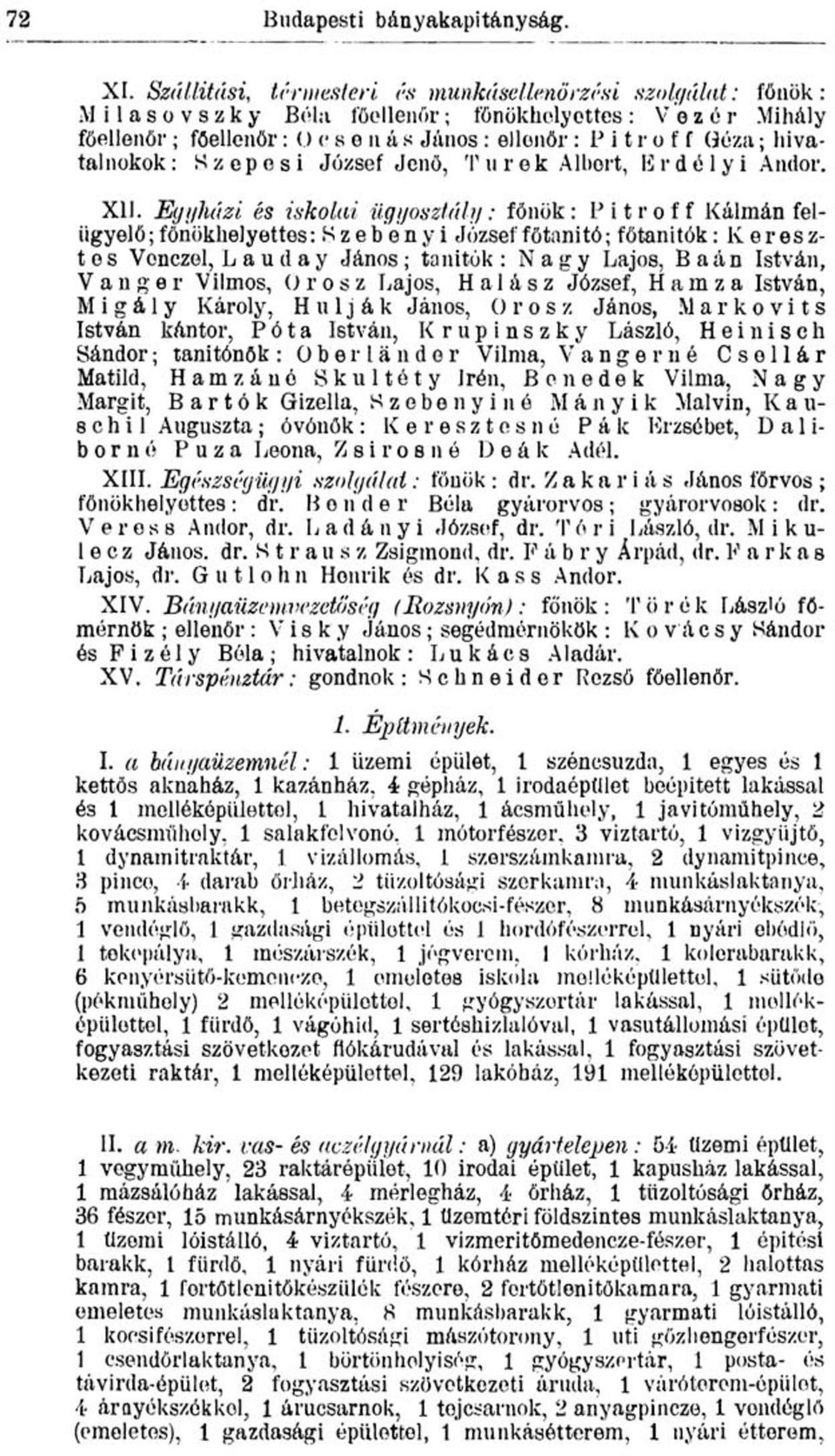 hivatalnokok : Szepesi József Jenő, T urek Albort, E r d é 1 y i Andor. XII.