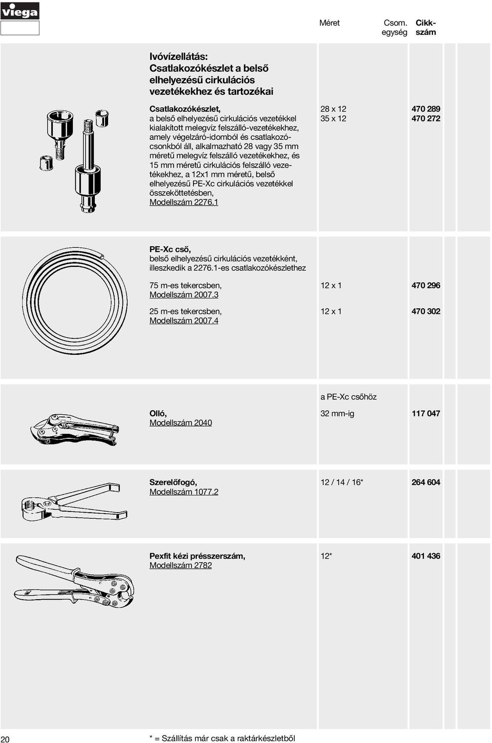 elhelyezésű PE-Xc cirkulációs vezetékkel összeköttetésben, Modellszám 2276.1 28 x 12 35 x 12 470 289 470 272 PE-Xc cső, belső elhelyezésű cirkulációs vezetékként, illeszkedik a 2276.