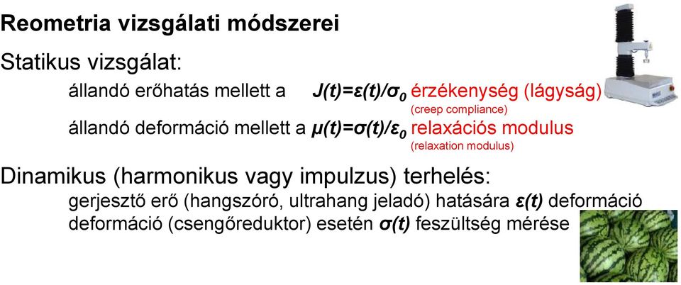 modulus (elaxatio modulus Diamikus (amoikus vagy impulzus teelés: gejesztő eő