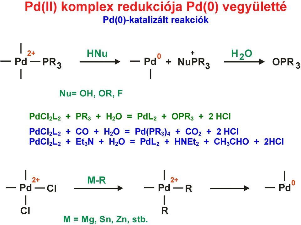 HCl PdCl 2 L 2 + CO + H 2 O = Pd(PR 3 ) 4 + CO 2 + 2 HCl PdCl 2 L 2 + Et 3 N + H 2 O