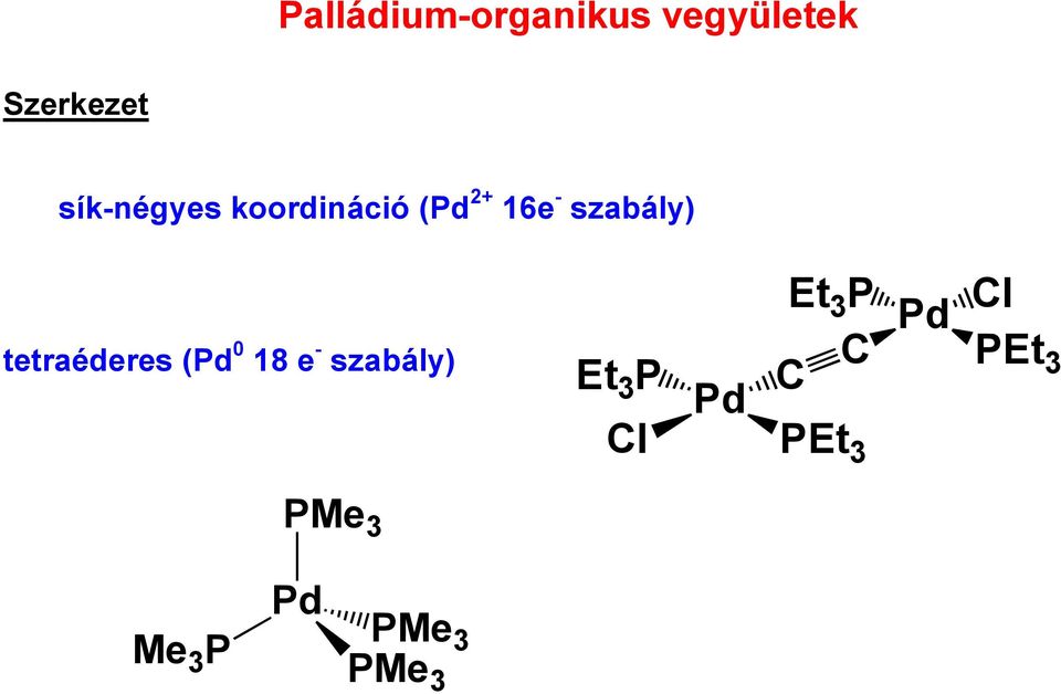 tetraéderes (Pd 0 18 e - szabály) Et 3 P Cl Pd