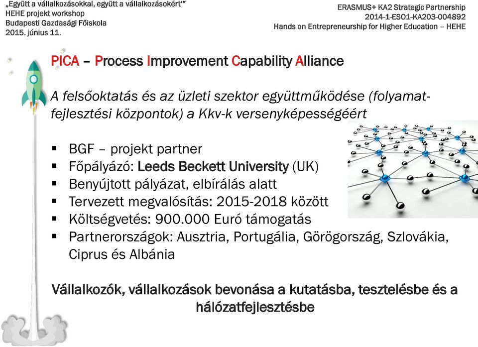 elbírálás alatt Tervezett megvalósítás: 2015-2018 között Költségvetés: 900.