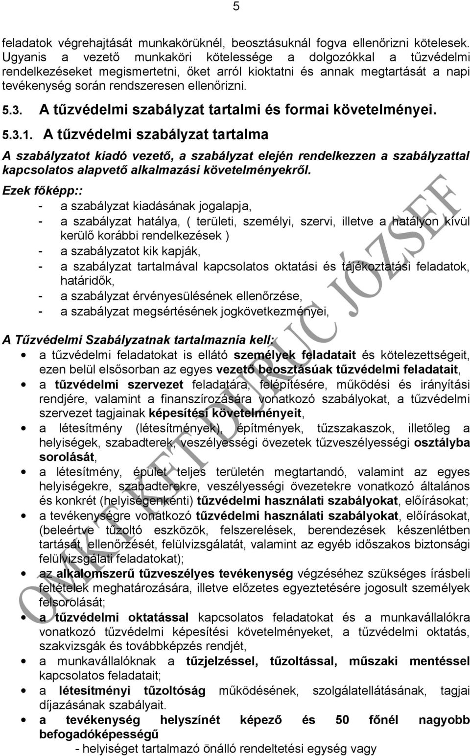 A tűzvédelmi szabályzat tartalmi és formai követelményei. 5.3.1.