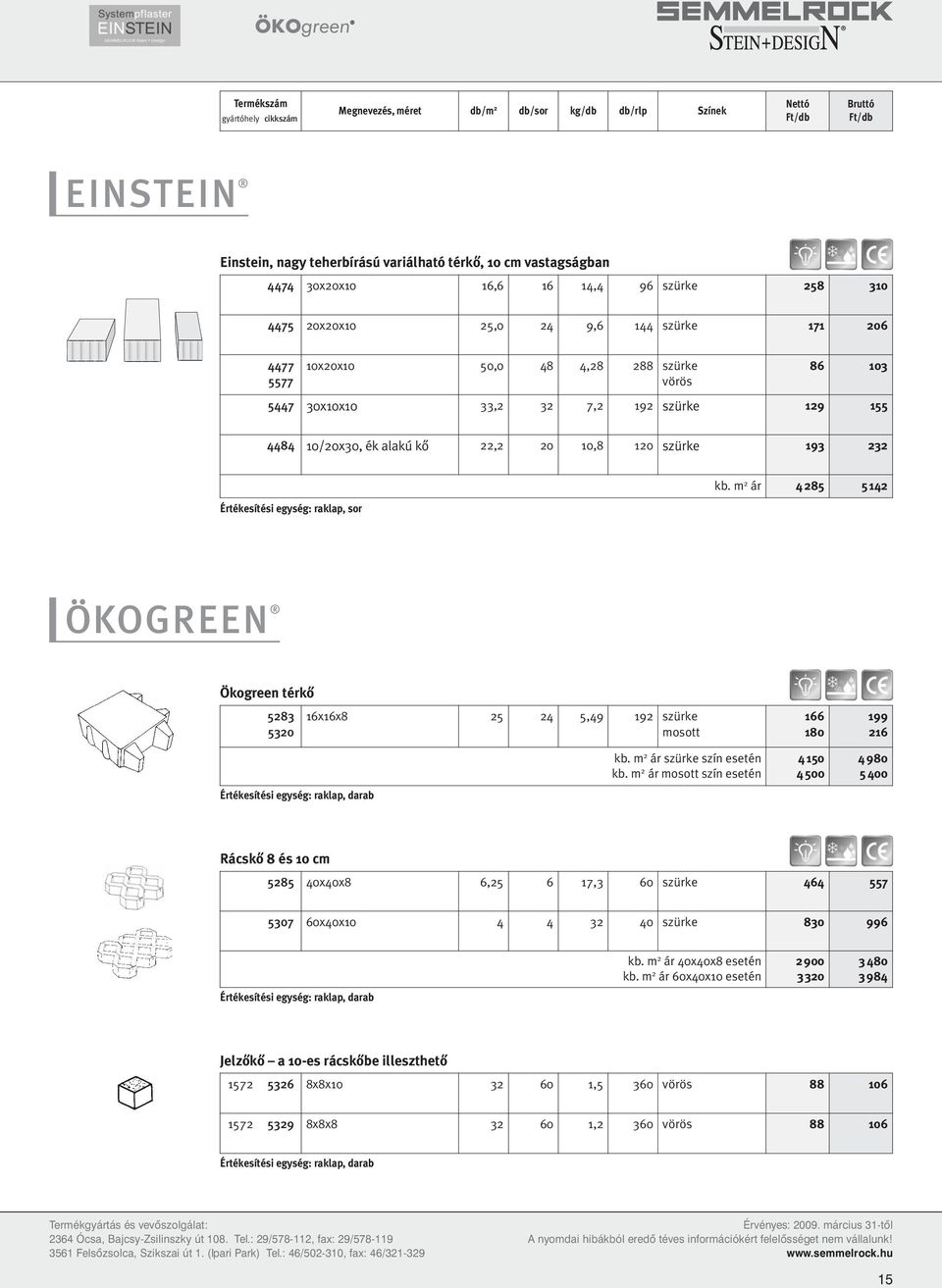 m 2 ár 4285 5 142 ÖKOGREEN Ökogreen térkô 5283 5320 16x16x8 25 24 5,49 192 szürke mosott 166 180 199 216 kb. m 2 ár szürke szín esetén kb.