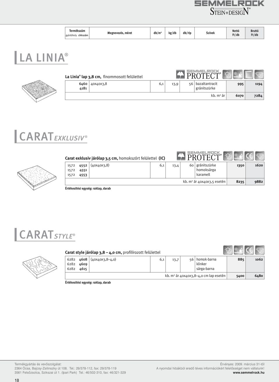 m 2 ár 6070 7284 CARATEXKLUSIV Carat exklusiv járólap 3,5 cm, homokszórt felülettel (IC) 1572 4552 1572 4551 1572 4553 (40x40x3,8) 6,1 13,4 60