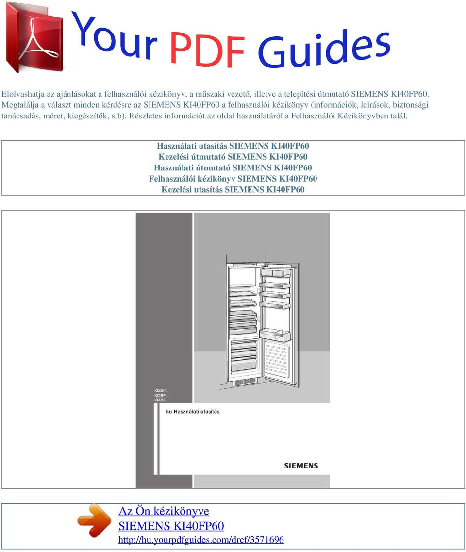Az Ön kézikönyve SIEMENS KI40FP60 - PDF Ingyenes letöltés