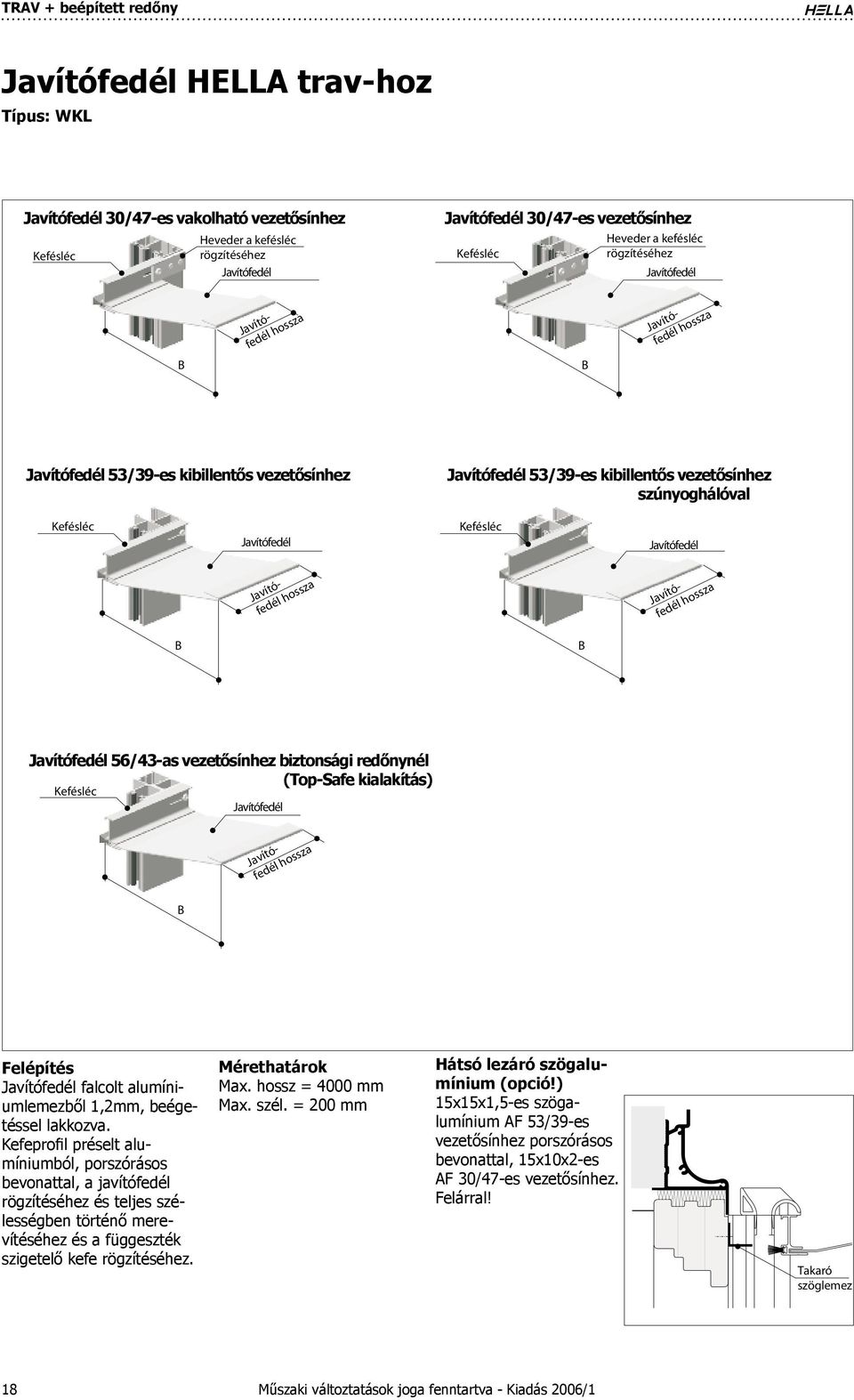 Kefésléc Javítófedél Javítófedél hossza Javítófedél hossza B B Javítófedél 56/3-as vezetősínhez biztonsági redőnynél (Top-Safe kialakítás) Kefésléc Javítófedél Javítófedél hossza B Felépítés