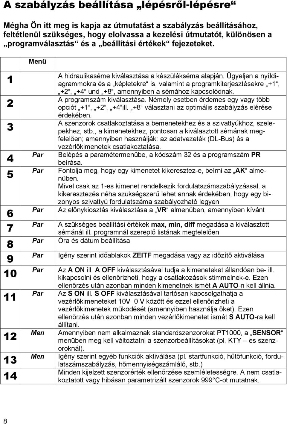 Ügyeljen a nyíldiagrammokra és a képletekre is, valamint a programkiterjesztésekre +1, +2, +4 und +8, amennyiben a sémához kapcsolódnak. A programszám kiválasztása.