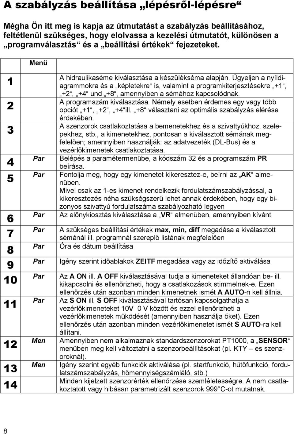 Ügyeljen a nyíldiagrammokra és a képletekre is, valamint a programkiterjesztésekre +1, +2, +4 und +8, amennyiben a sémához kapcsolódnak. A programszám kiválasztása.