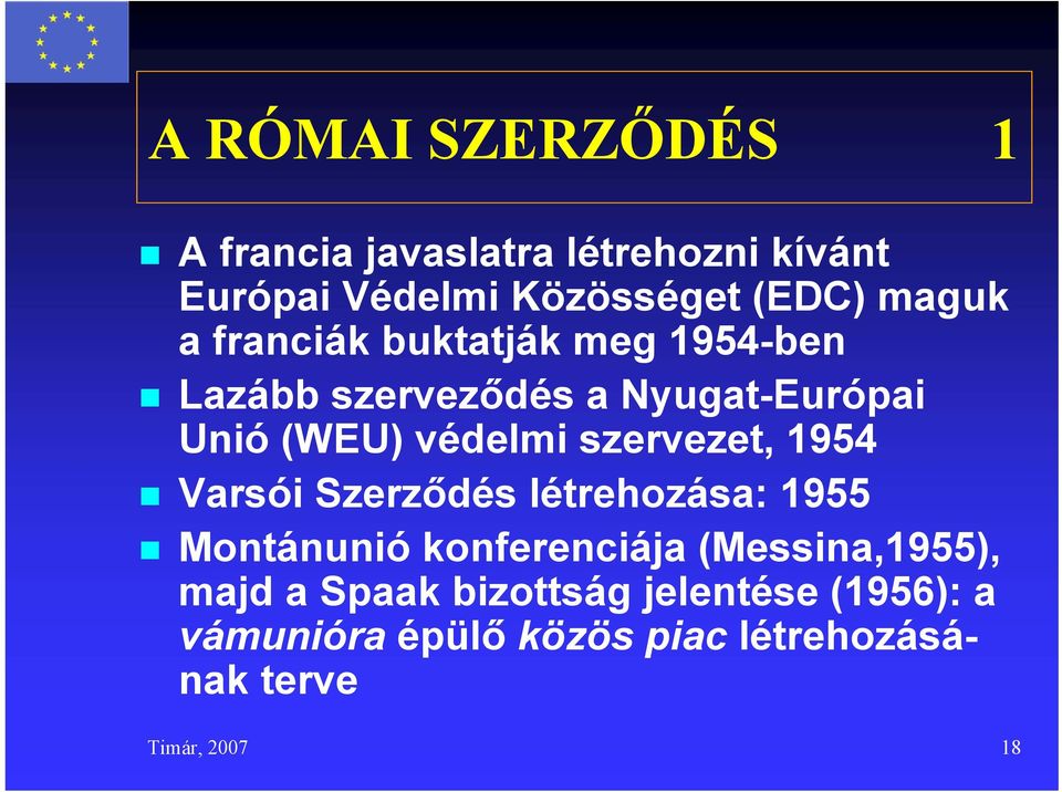 szervezet, 1954 Varsói Szerződés létrehozása: 1955 Montánunió konferenciája (Messina,1955),