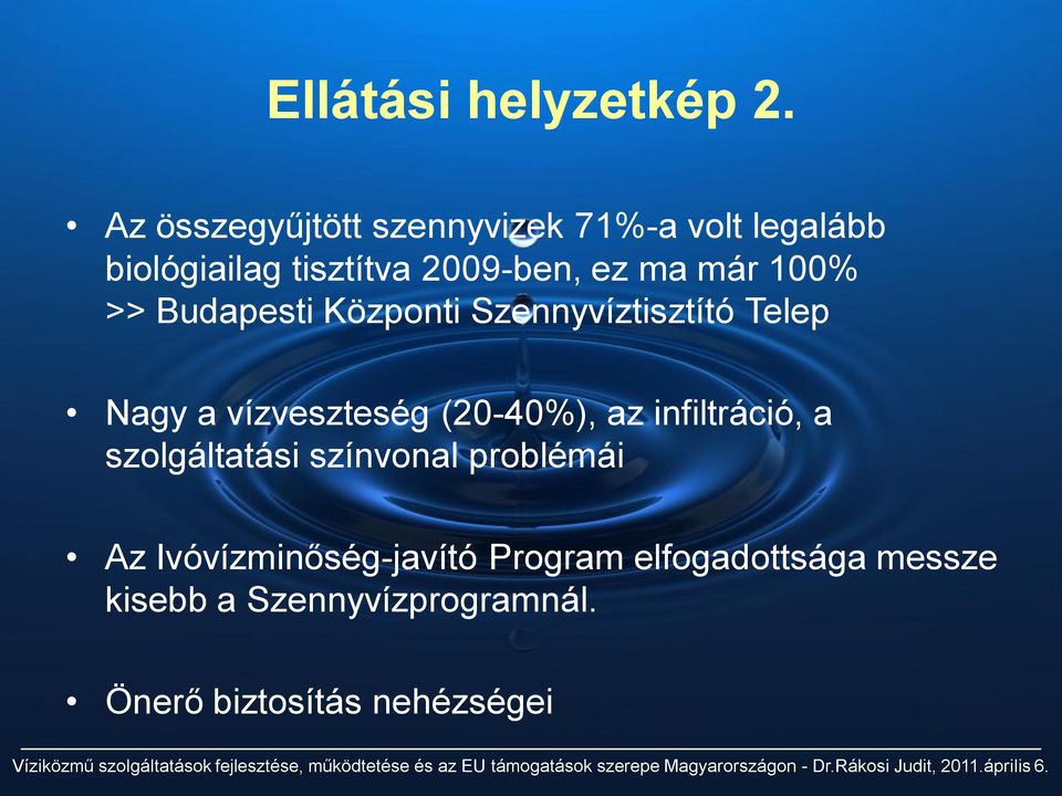 már 100% >> Budapesti Központi Szennyvíztisztító Telep Nagy a vízveszteség (20-40%), az