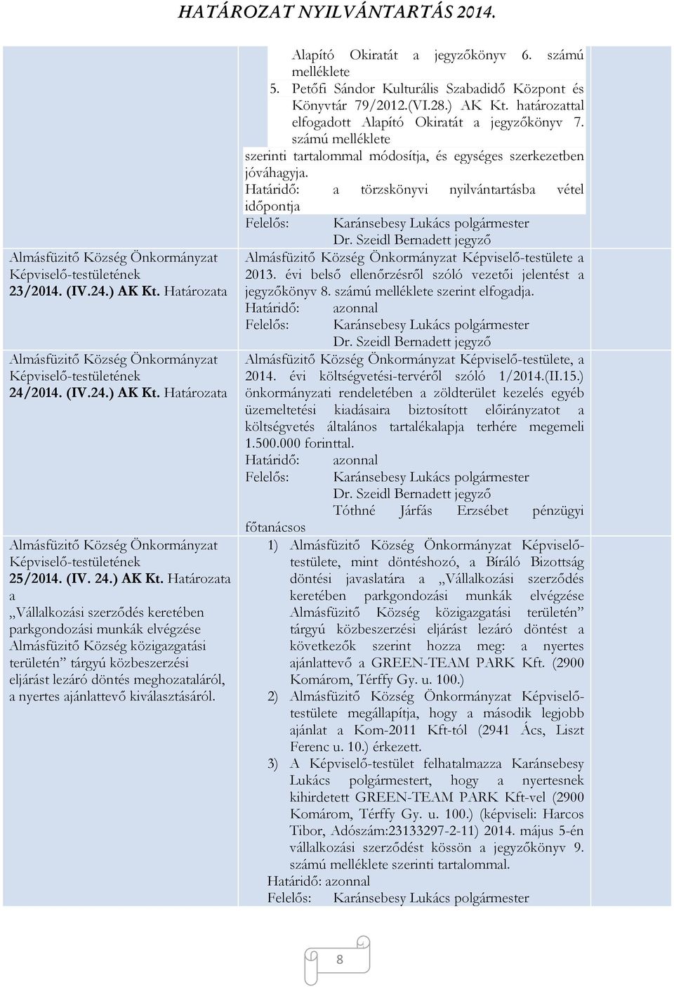 Határozata 25/2014. (IV. 24.) AK Kt.