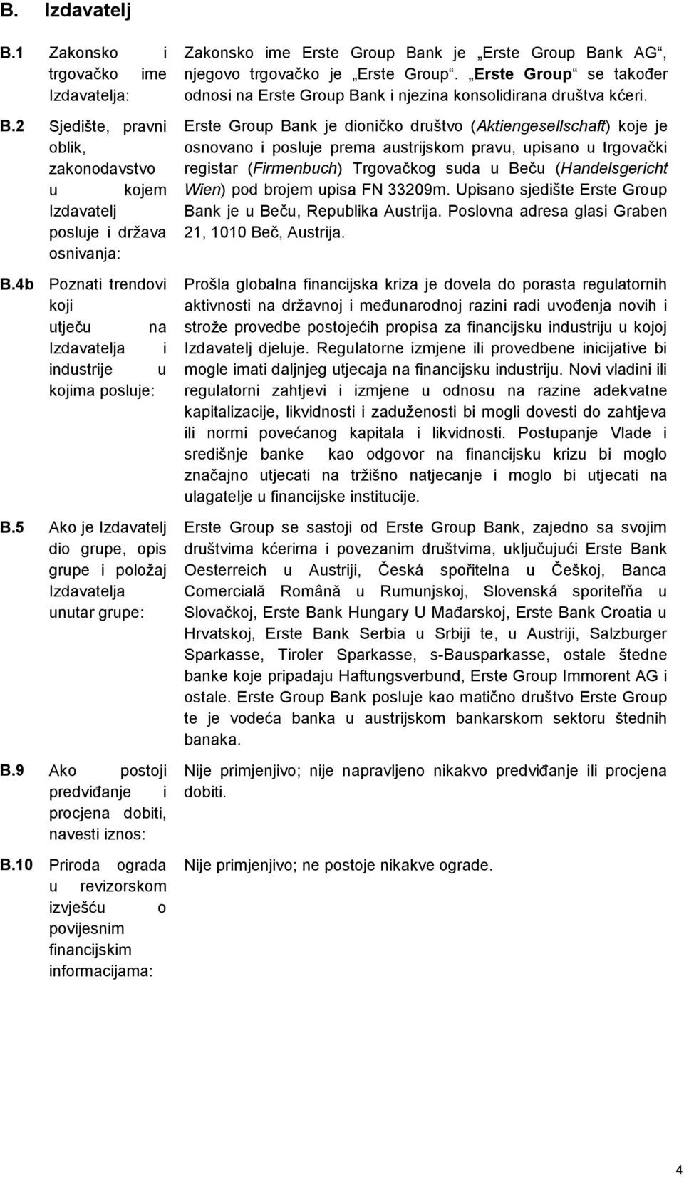 9 Ako postoji predviđanje i procjena dobiti, navesti iznos: B.