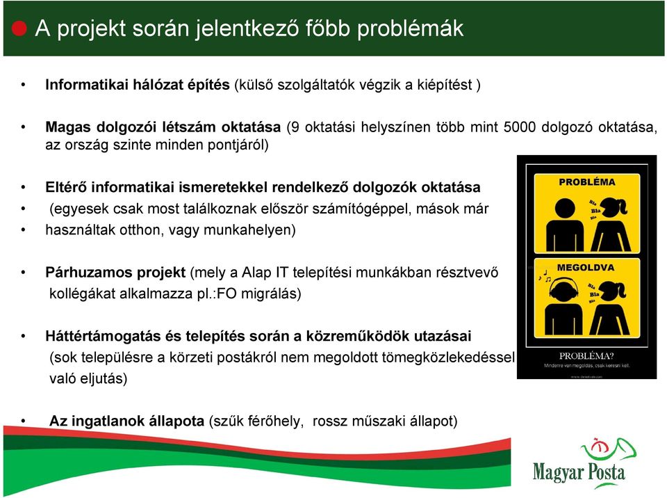 mások már használtak otthon, vagy munkahelyen) Párhuzamos projekt (mely a Alap IT telepítési munkákban résztvevő kollégákat alkalmazza pl.