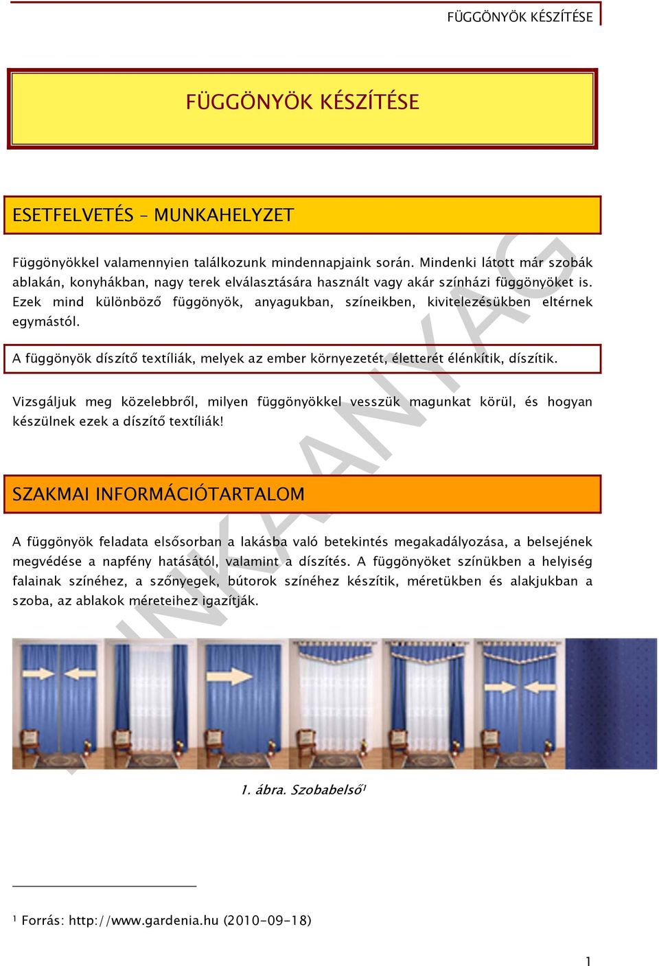 Ezek mind különböző függönyök, anyagukban, színeikben, kivitelezésükben eltérnek egymástól. A függönyök díszítő textíliák, melyek az ember környezetét, életterét élénkítik, díszítik.