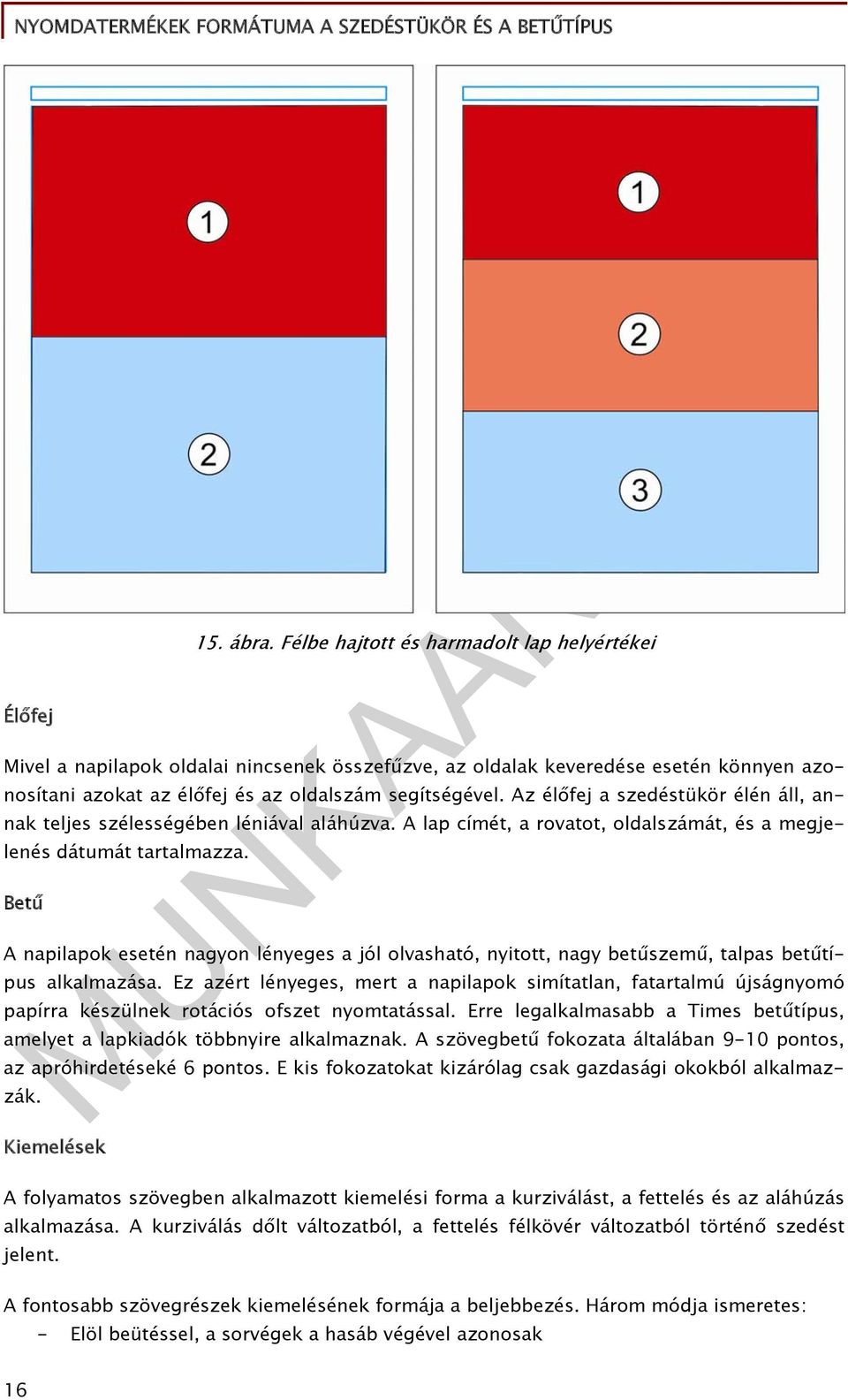 Az élőfej a szedéstükör élén áll, annak teljes szélességében léniával aláhúzva. A lap címét, a rovatot, oldalszámát, és a megjelenés dátumát tartalmazza.